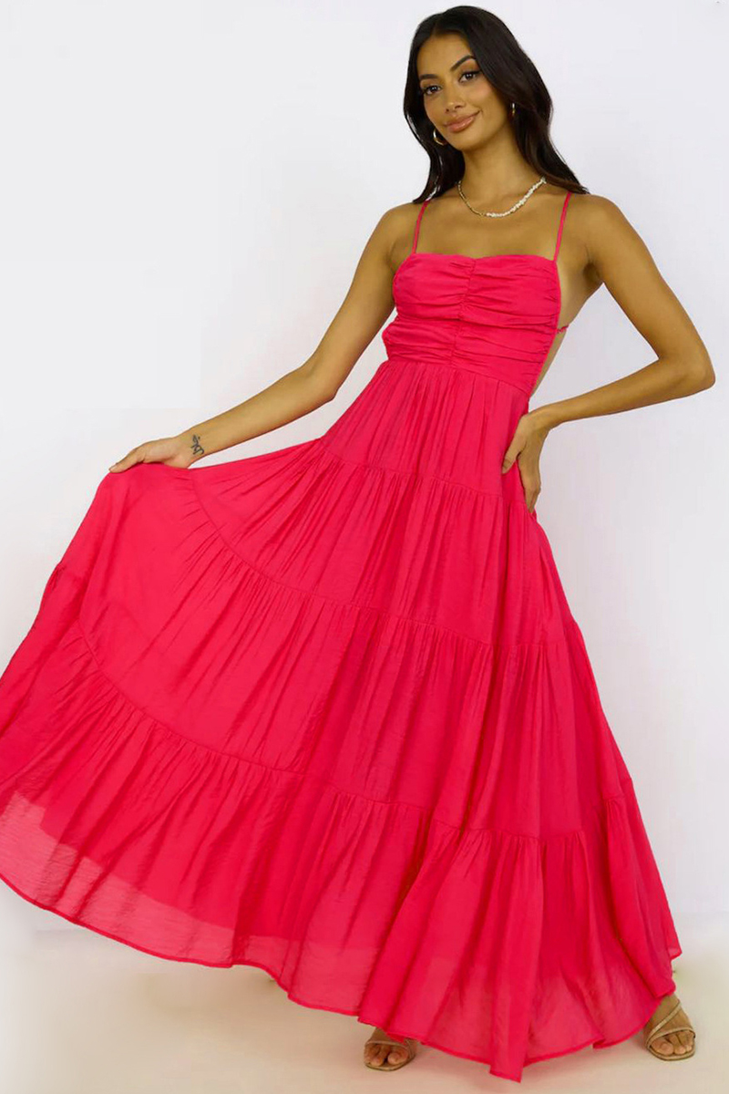 Backless Tied Up Pleated Vacation Slip Maxi Dresses-Hayhty.All Rights Reserved.