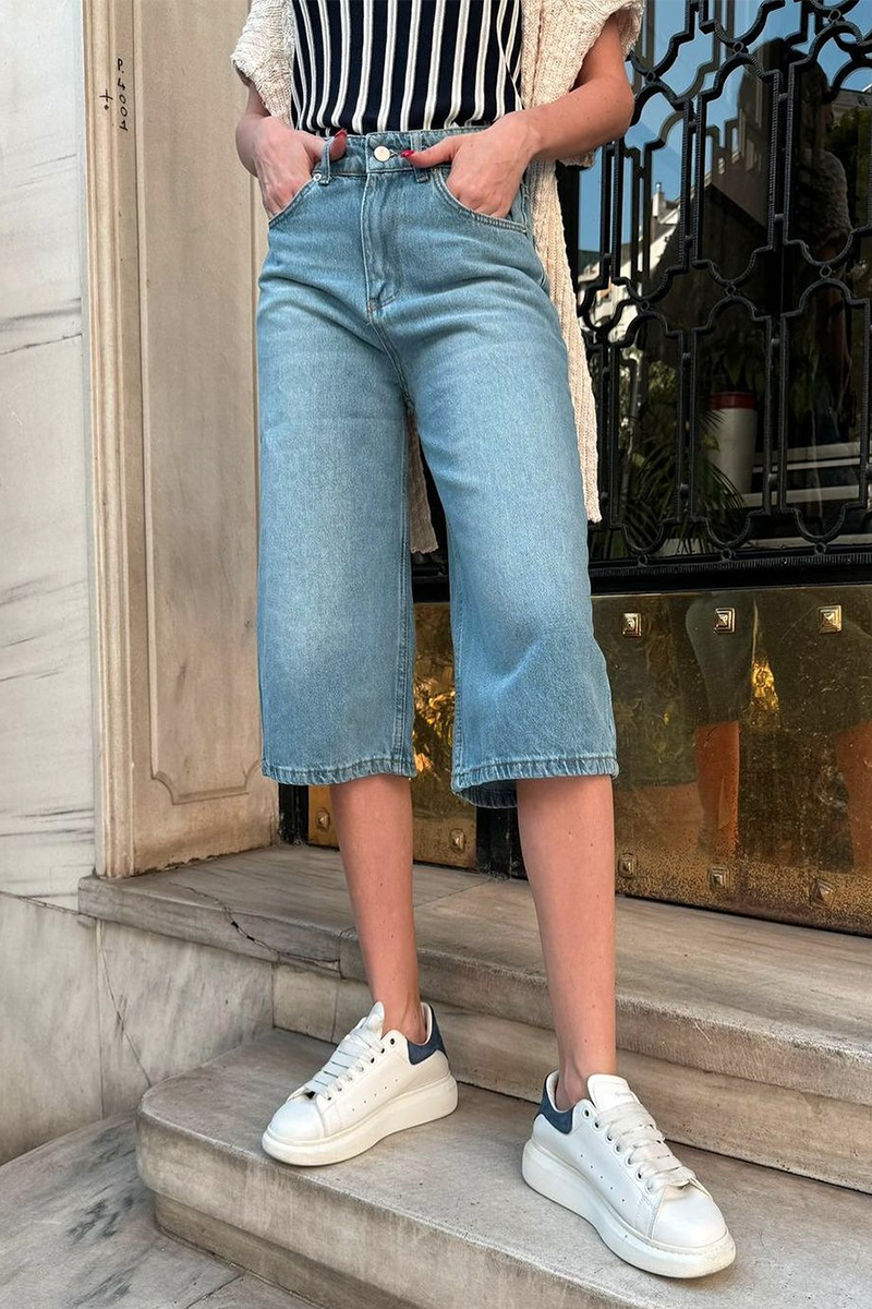 Denim Pocket Casual Fifth Pants-Blue-Hayhty.All Rights Reserved.