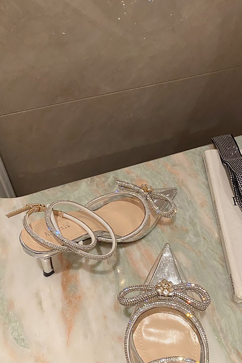 Rhinestone Bow Patchwork Pointy High Heel Sandals-Hayhty.All Rights Reserved.