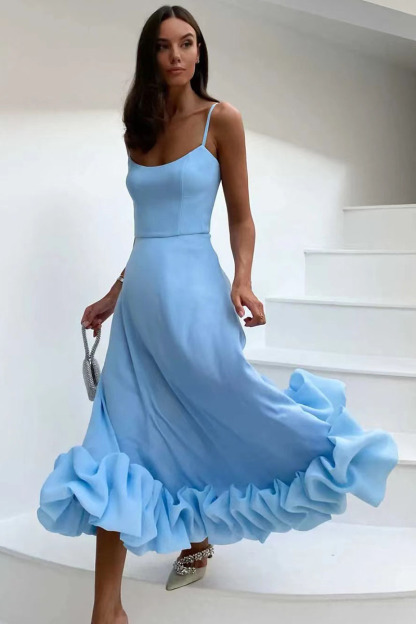 Cami Ruffle Hem Formal Party Bridesmaid A-Line Maxi Dress-Hayhty.All Rights Reserved.