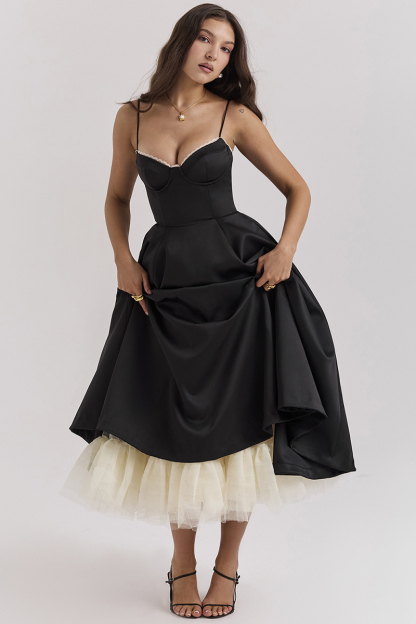 Elegant Cinch Waist Party Bridesmaid Tulle Layered Midi Slip Dresses-Pink-Hayhty.All Rights Reserved.