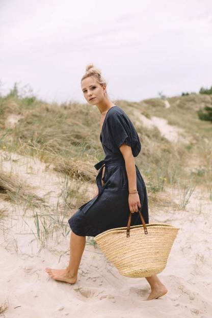 Wrap Linen Midi Dress-Hayhty.All Rights Reserved.
