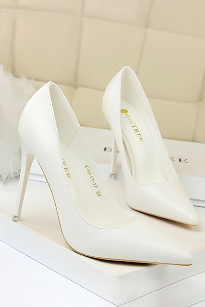 PU Leather Solid Color Pointy Toe Stiletto Heels-Black-Hayhty.All Rights Reserved.