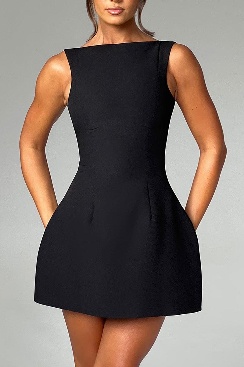 Solid Color A-Line Backless Mini Tank Dresses-White-Hayhty.All Rights Reserved.
