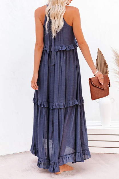 Ruffled Tiered Sleeveless Irregular Vacation Maxi Dresses-Hayhty.All Rights Reserved.
