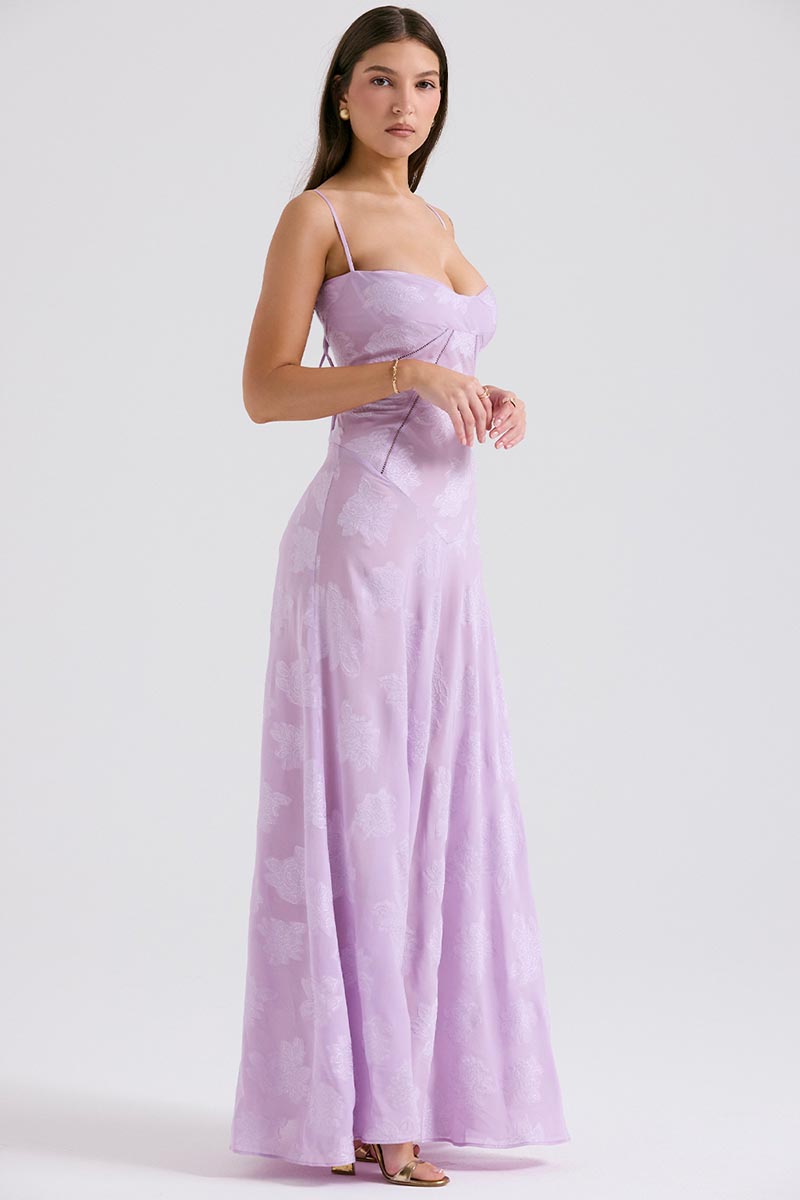 Elegant Floral Print Quilted Lace Up Back Formal Party Flowy Maxi Dresses-Green-Hayhty.All Rights Reserved.