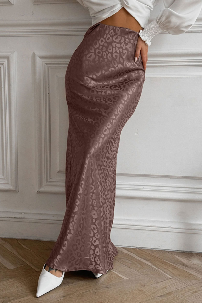 Leopard Print Bodycon Fishtail Maxi Skirt-Brown-Hayhty.All Rights Reserved.