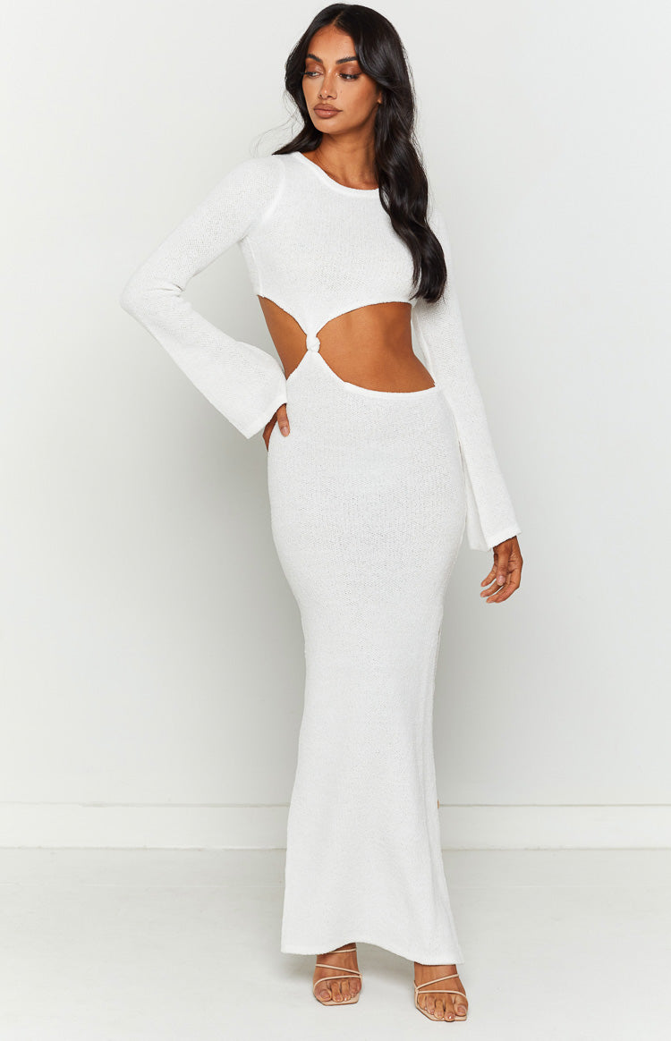 Knitted Cutout Long Sleeve Slit Maxi Dresses-Hayhty.All Rights Reserved.