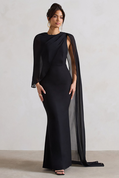 Mesh Patchwork Asymmetrical Caped Sleeve Bodycon Gowns Maxi Dresses-Beige-Hayhty.All Rights Reserved.