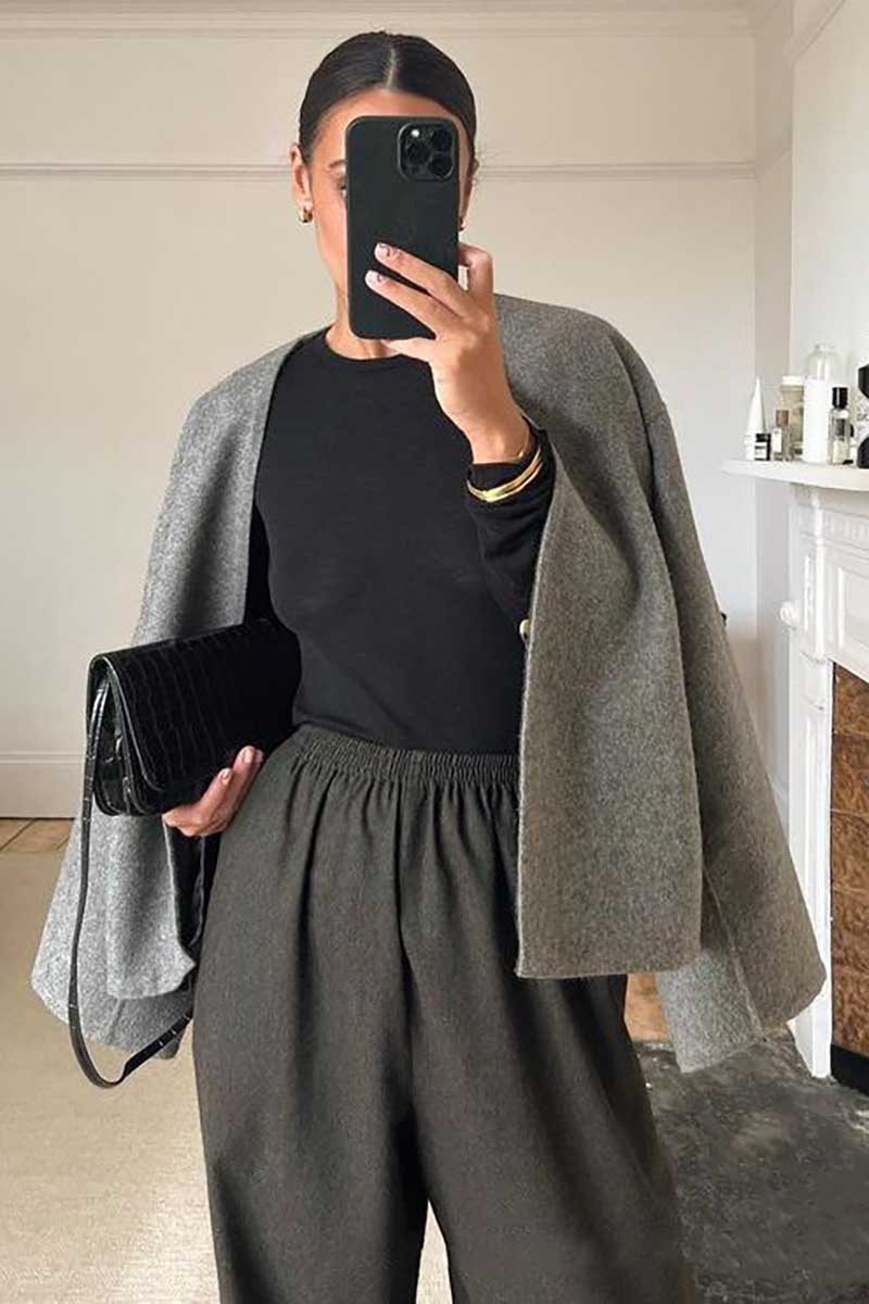 Open Front Long Sleeve Loose Fit Plain Woolen Cardigan-Grey-Hayhty.All Rights Reserved.