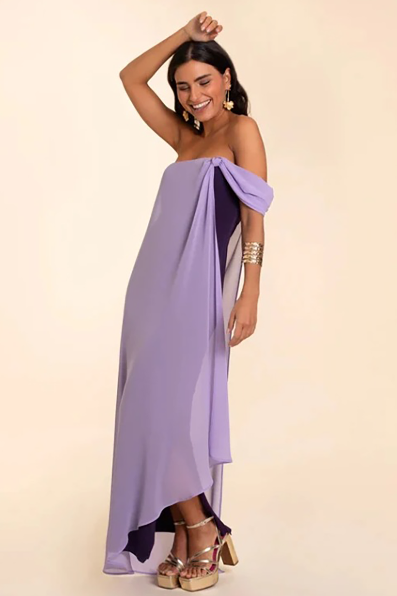 Chiffon Patchwork One Shoulder Sleeveless Asymmetric Maxi Dresses-Purple-Hayhty.All Rights Reserved.