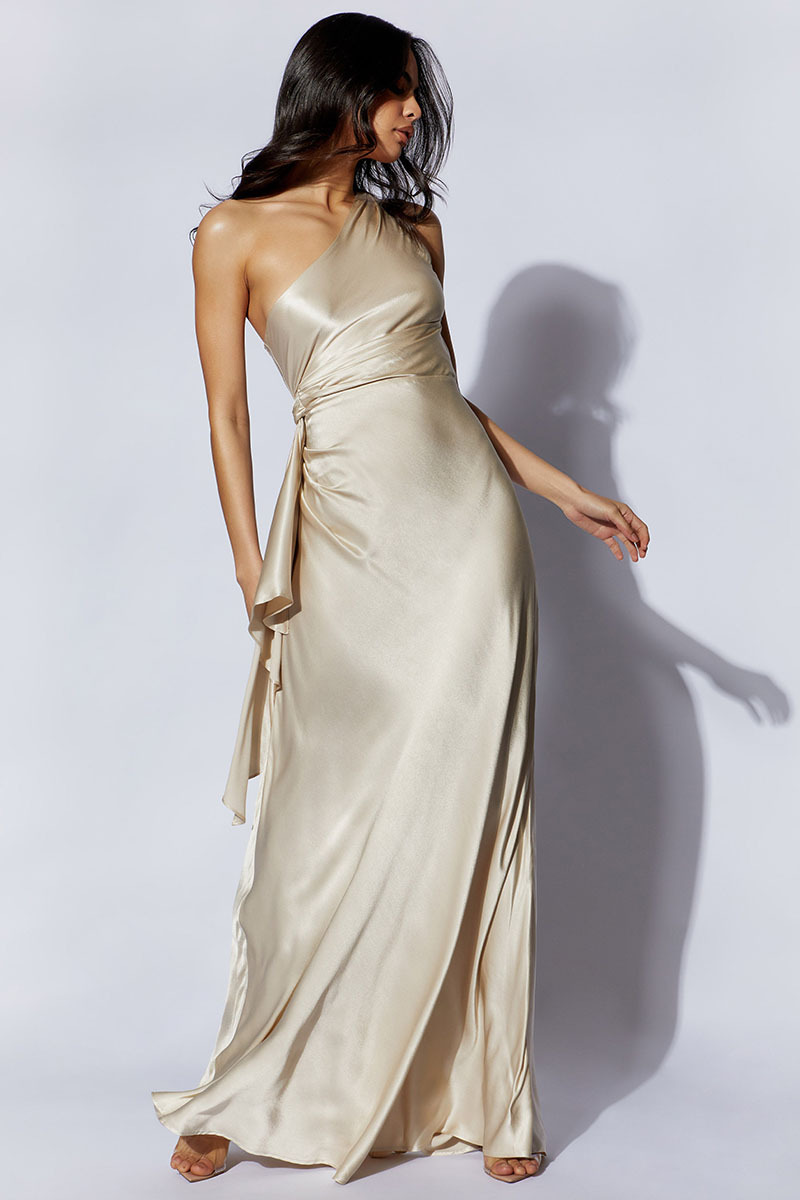 One Shoulder Drape Trim Prom Satin Maxi Dresses-Hayhty.All Rights Reserved.