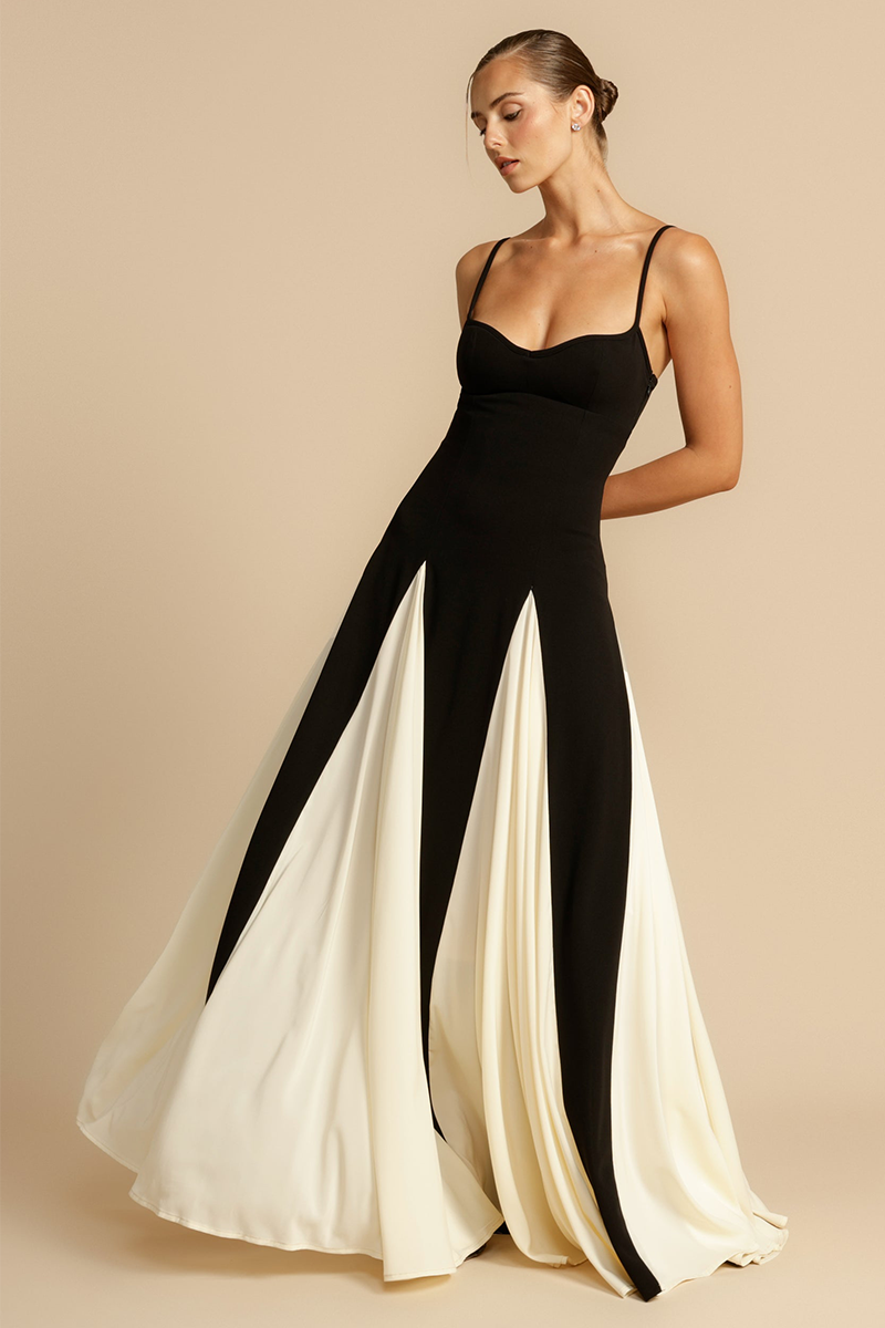 Colorblock Patchwork A-Line Flowy Slip Maxi Dresses-Black-Hayhty.All Rights Reserved.