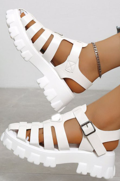 Platform Cutout Buckle Roman Sandals-Hayhty.All Rights Reserved.