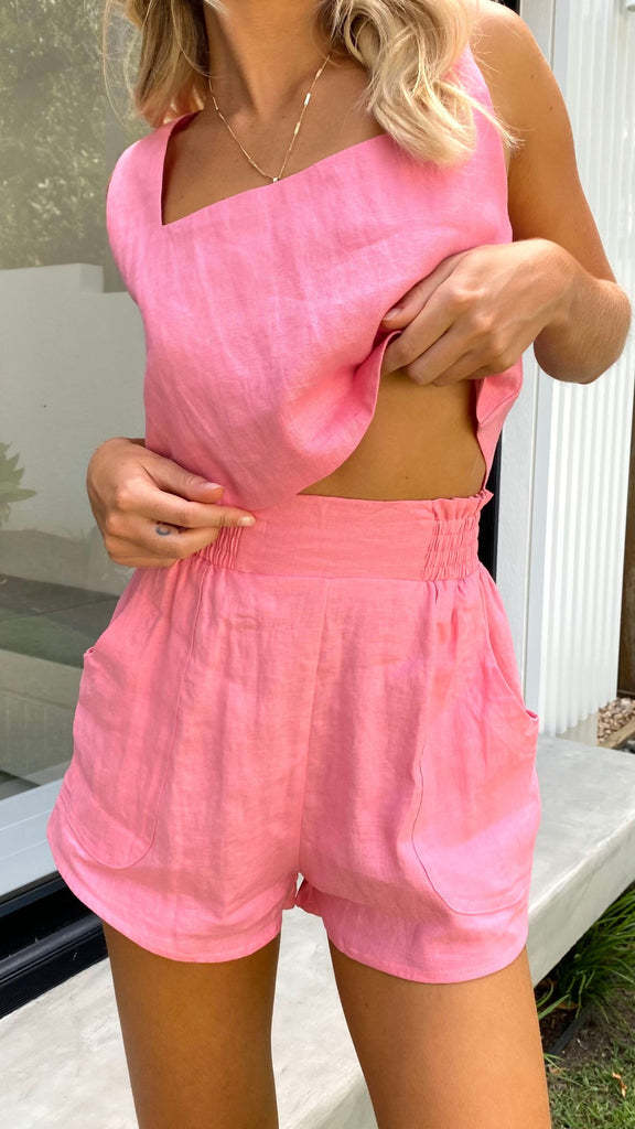 Relaxed Fit Linen Shorts Pants And Top Set-Hayhty.All Rights Reserved.