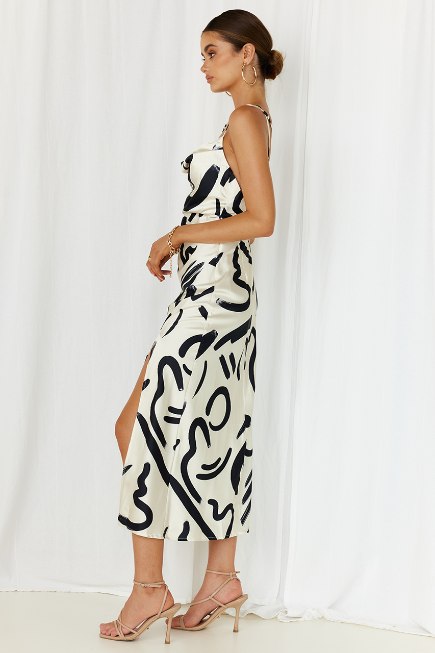 Printed Slit Slip Midi Dresses-Hayhty.All Rights Reserved.