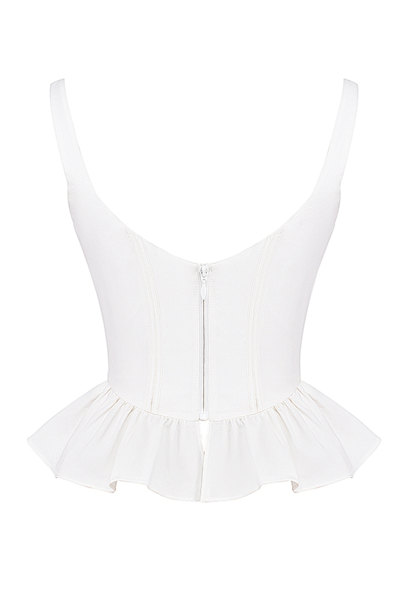 Wide Strap Tie Up Bow Cinch Waist Ruffled Crop Cami-White-Hayhty.All Rights Reserved.