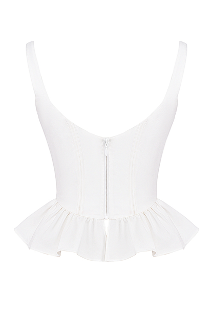 Wide Strap Tie Up Bow Cinch Waist Ruffled Crop Cami-White-Hayhty.All Rights Reserved.