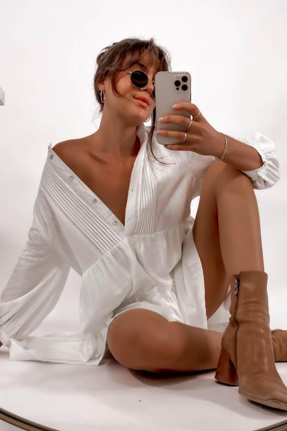Long Sleeve Button White Mini Dresses-Hayhty.All Rights Reserved.