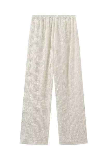 Skew Neck Asymmetric Top Wide Leg Textured Pants Matching Set-Beige-Hayhty.All Rights Reserved.