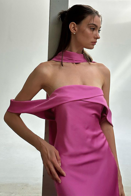 Dropped Shoulder Slim Fit Neck Wrap Plain Maxi Dresses-Champagne-Hayhty.All Rights Reserved.