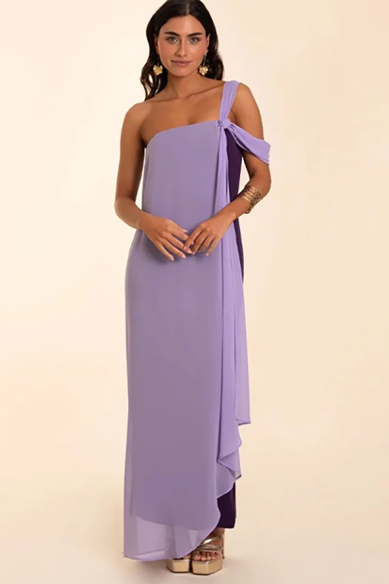 Chiffon Patchwork One Shoulder Sleeveless Asymmetric Maxi Dresses-Purple-Hayhty.All Rights Reserved.