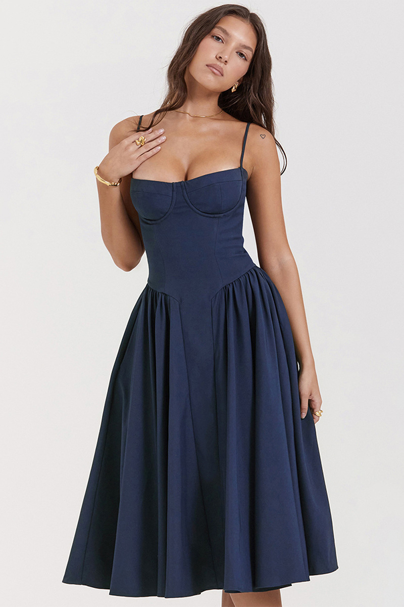 Elegant Cinch Waist Pleated Formal Party Slip Midi Dresses-Beige-Hayhty.All Rights Reserved.