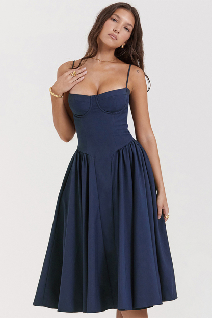 Elegant Cinch Waist Pleated Formal Party Slip Midi Dresses-Beige-Hayhty.All Rights Reserved.
