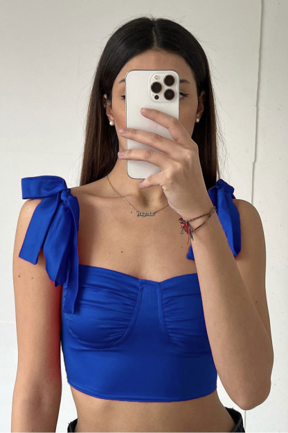 Bow Strap Crop Tank Top-Hayhty.All Rights Reserved.
