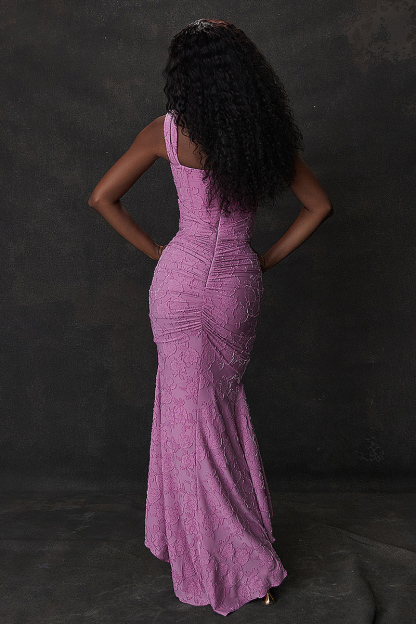 Sleeveless Corset Floral Jacquard Formal Party Mermaid Midi Dresses-Purple-Hayhty.All Rights Reserved.