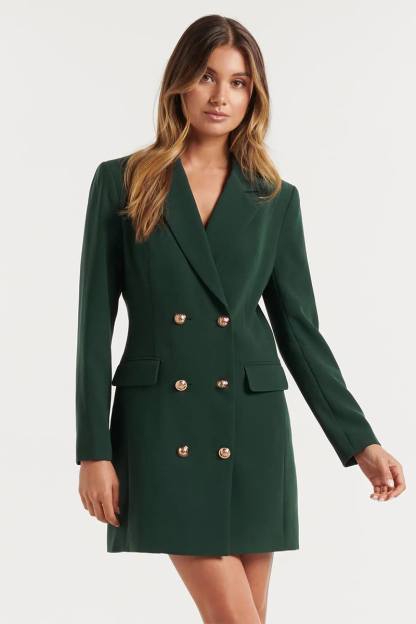 Notch Lapel Long Sleeve Double-Breasted Blazer Mini Dresses-Black-Hayhty.All Rights Reserved.