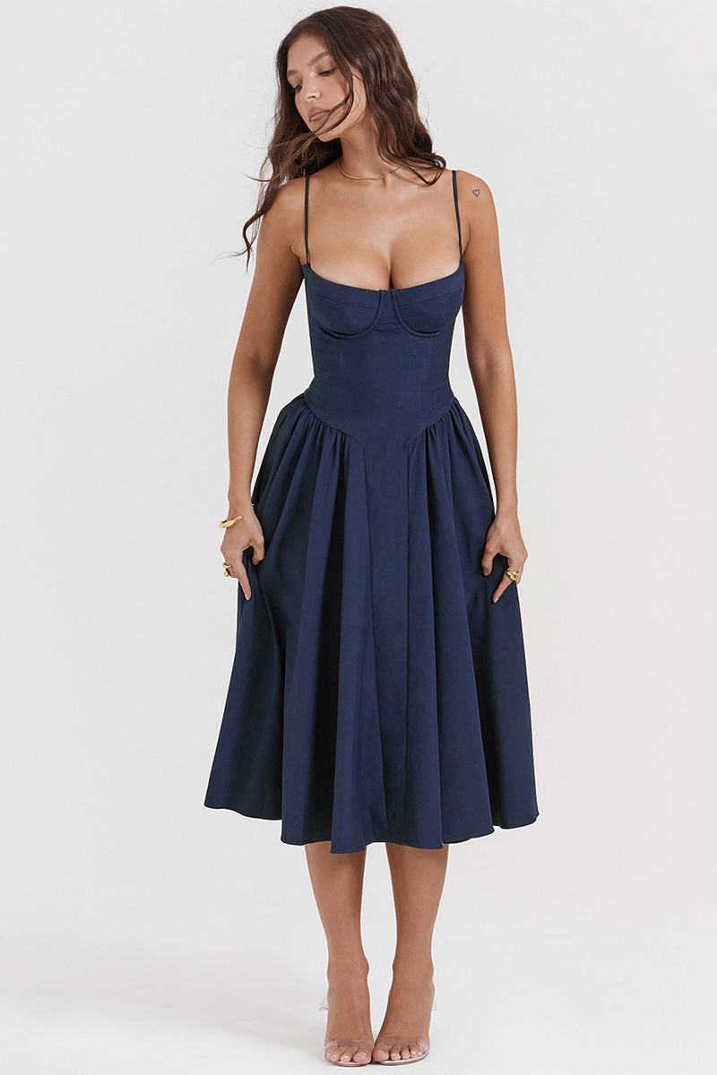Elegant Cinch Waist Pleated Formal Party Slip Midi Dresses-Beige-Hayhty.All Rights Reserved.