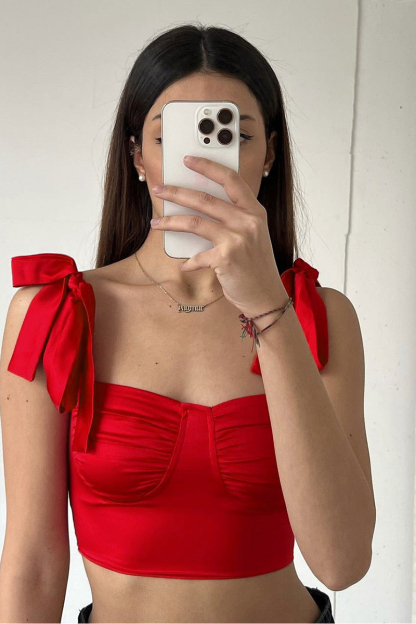 Bow Strap Crop Tank Top-Hayhty.All Rights Reserved.