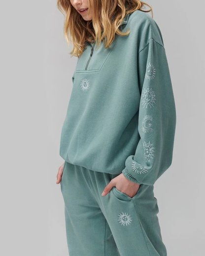 Embroidered Hoodie Pant Set Classic Tracksuit -Green-Hayhty.All Rights Reserved.