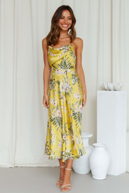 Vacation Cami Boat Neck Floral Print Slit Satin Vacation Midi Dress-Hayhty.All Rights Reserved.