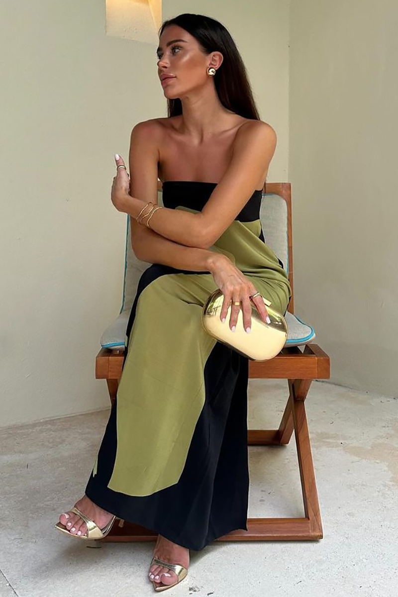 Floral Print Boat Neck Maxi Tube Dresses-Green-Hayhty.All Rights Reserved.