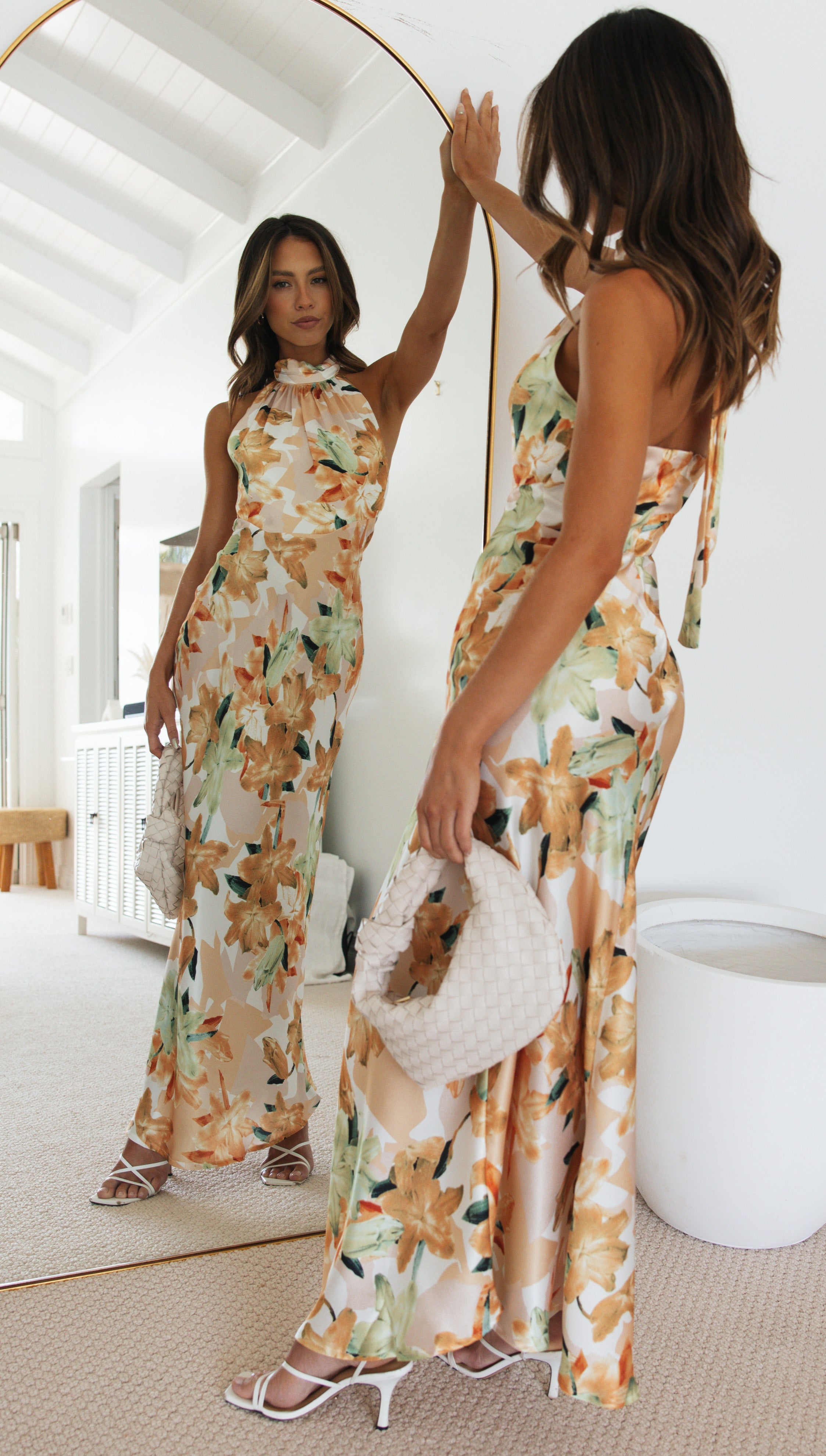 Floral Print Halter Backless Flowy Vacation Maxi Dresses-Hayhty.All Rights Reserved.