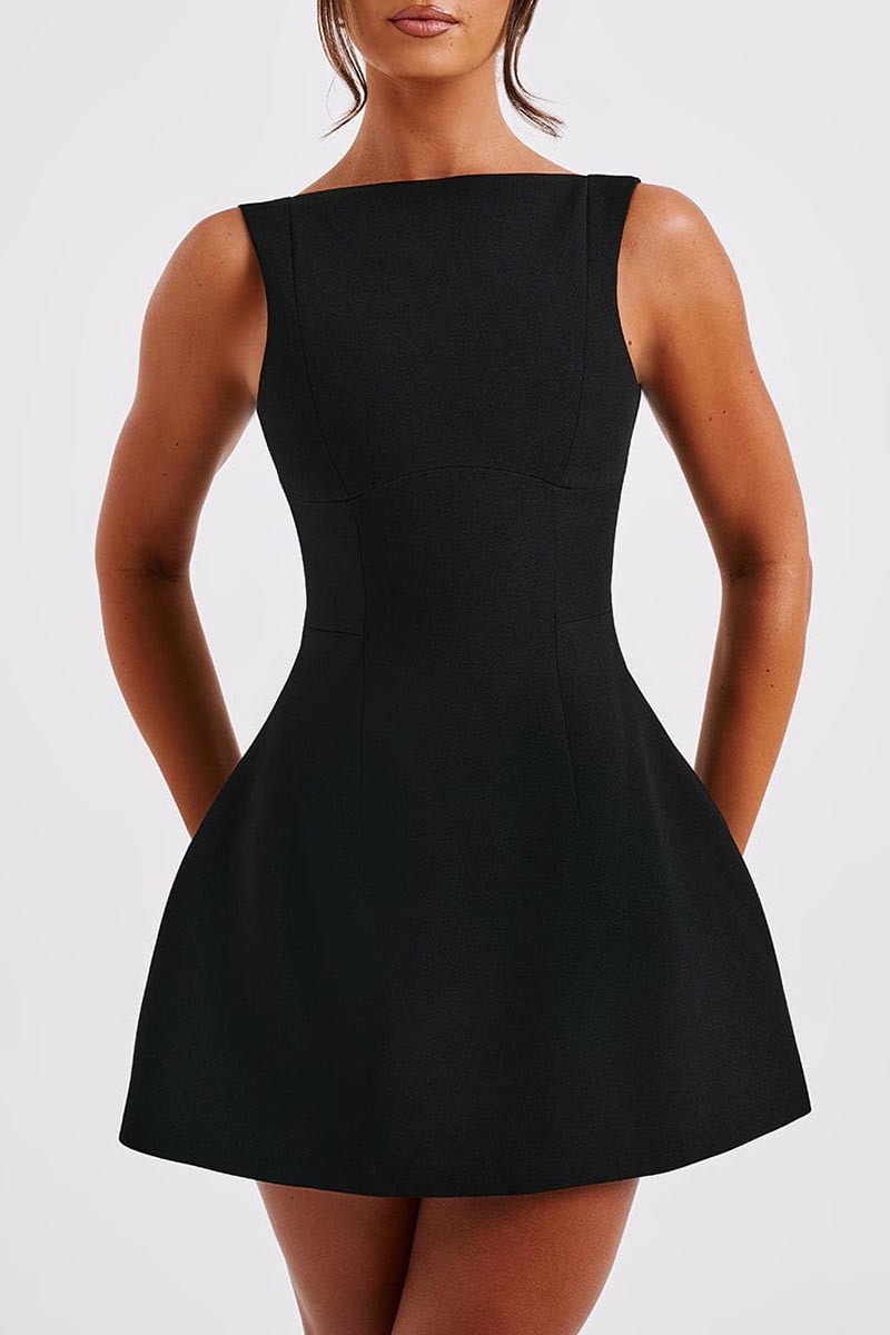 Solid Color A-Line Backless Mini Tank Dresses-White-Hayhty.All Rights Reserved.