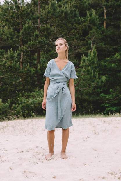 Wrap Linen Midi Dress-Hayhty.All Rights Reserved.