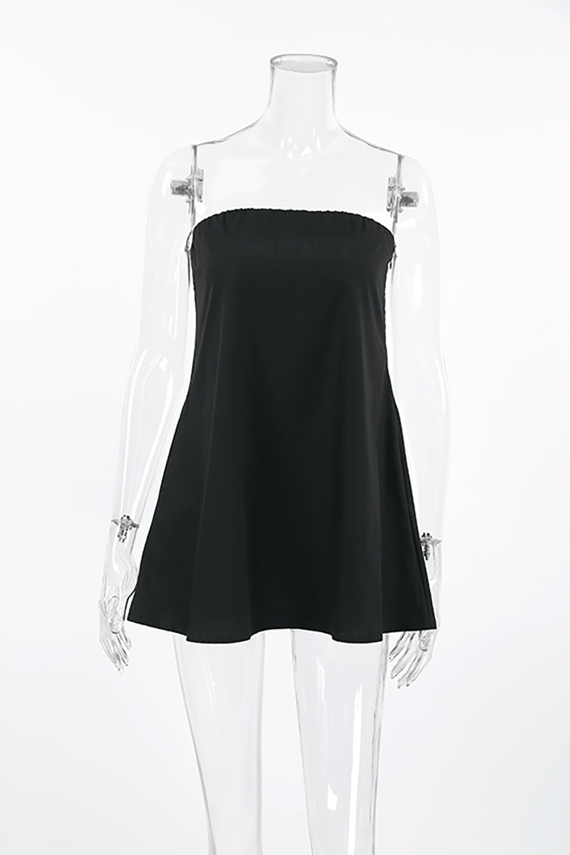 Solid Color Loose Fit A-Line Strapless Top-White-Hayhty.All Rights Reserved.