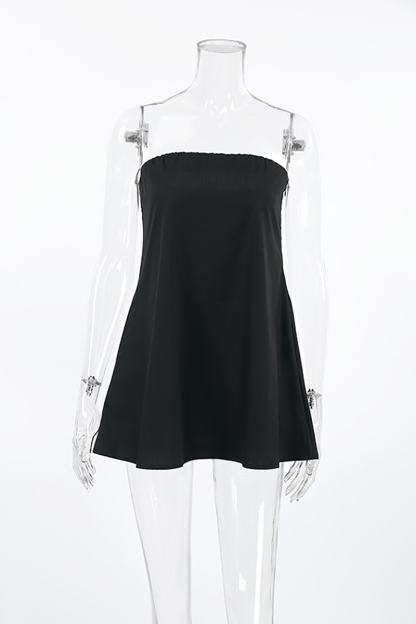 Solid Color Loose Fit A-Line Strapless Top-White-Hayhty.All Rights Reserved.