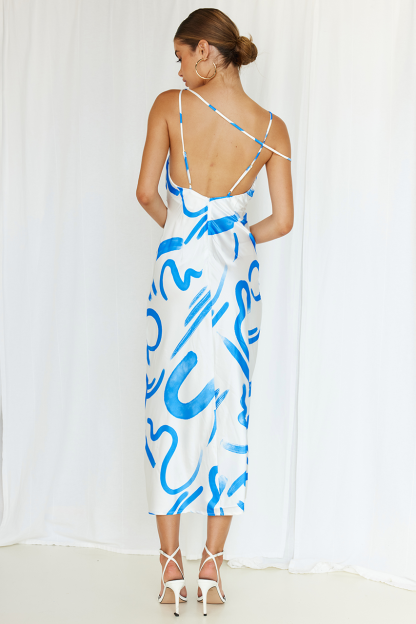 Printed Slit Slip Midi Dresses-Hayhty.All Rights Reserved.