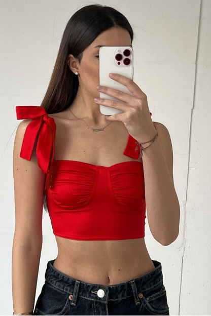 Bow Strap Crop Tank Top-Hayhty.All Rights Reserved.