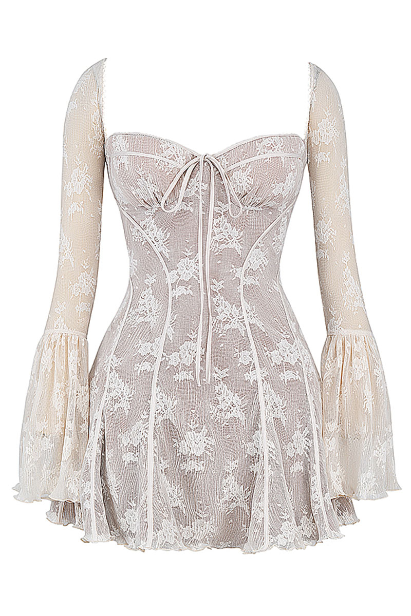 Lace Flared Sleeve Corset A-Line Ruffled Vacation Mini Dresses-Hayhty.All Rights Reserved.