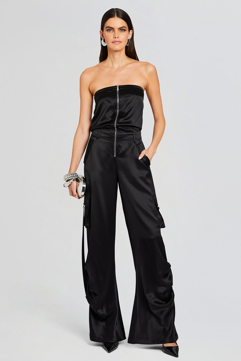 Front Zipper Pockets Wide Leg Strapless Jumpsuit-Black-Hayhty.All Rights Reserved.