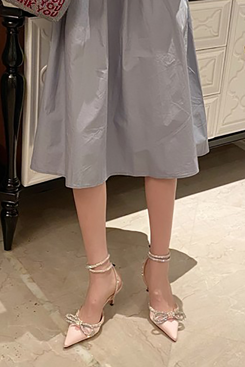 Rhinestone Bow Patchwork Pointy High Heel Sandals-Hayhty.All Rights Reserved.