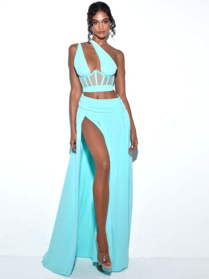Irregular Cutout Corset Gown Slit Maxi Dresses-Hayhty.All Rights Reserved.