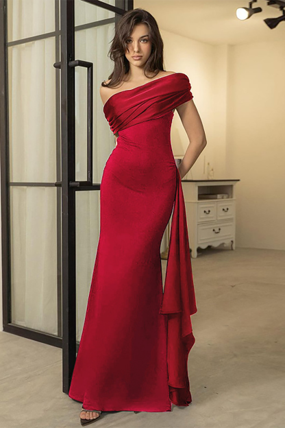 Skew Neck Draped Sleeve Tie Up Streamer Bodycon Gowns Maxi Dresses-Black-Hayhty.All Rights Reserved.