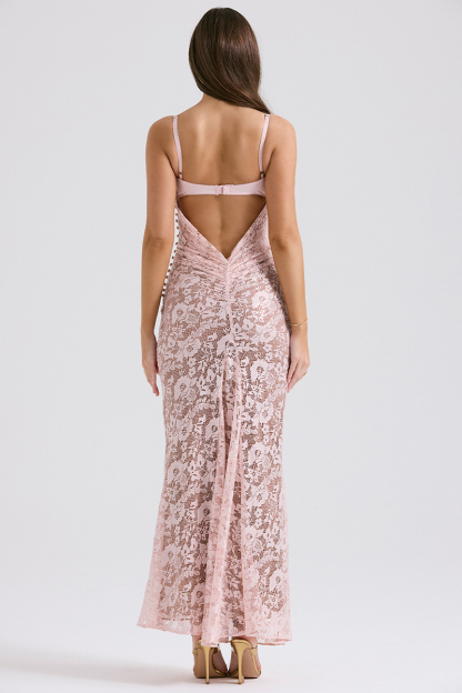 Floral Lace Backless Slim Fit Spaghetti Strap Maxi Dresses-Pink-Hayhty.All Rights Reserved.