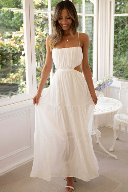 Ruched Cut Out Tiered Hem Vacation Slip Maxi Dress-Hayhty.All Rights Reserved.